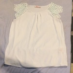 Sheer top with lace sleeves